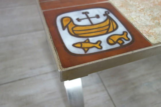 Image 1 of Tavolino Jean Gregorieff per Roche Bobois in ceramica e acciaio spazzolato 60 70