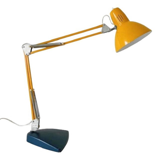 Vintage scissor lamp ochre yellow with stand 1960's