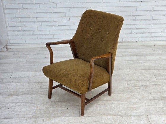 Fauteuil vintage danois des années 1960, en laine et bois de hêtre. – Textile, Wood (photo 12 of 14)