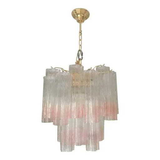 Par de lámparas de araña modernas de cristal de Murano rosa desvanecido tipo tronchi.
