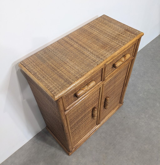 Vintage rattan and bamboo chest of drawers