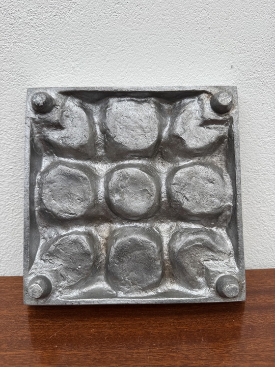 Image 1 of Brushed aluminum candle holder in a 1970s Scandinavian brutalist style