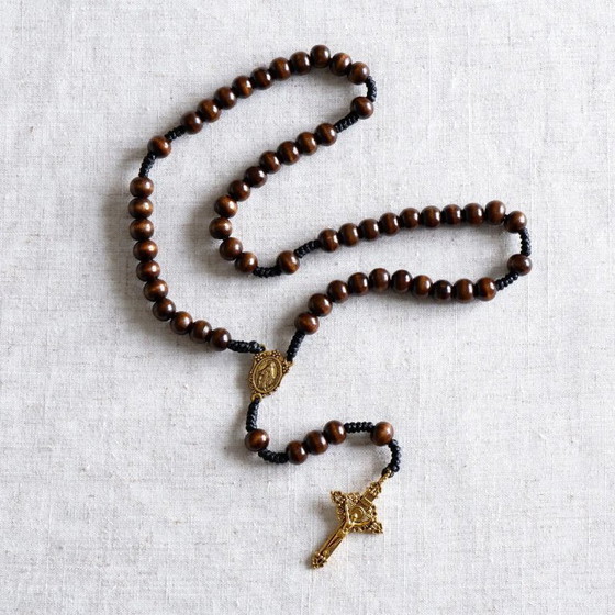Image 1 of Exclusive Wood Beads, Marian Medal Centre, Durable Handmade Devotional, Catholic Gift