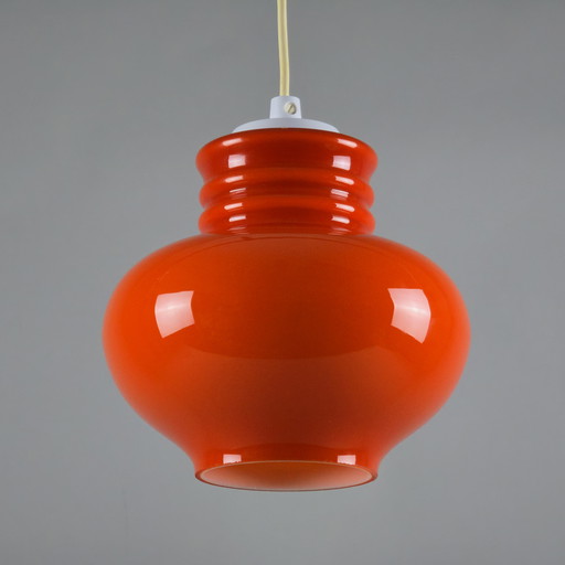 1970s Vintage Swedish Orange Cased Glass Pendant Lamp – Space Age Hanging Light.