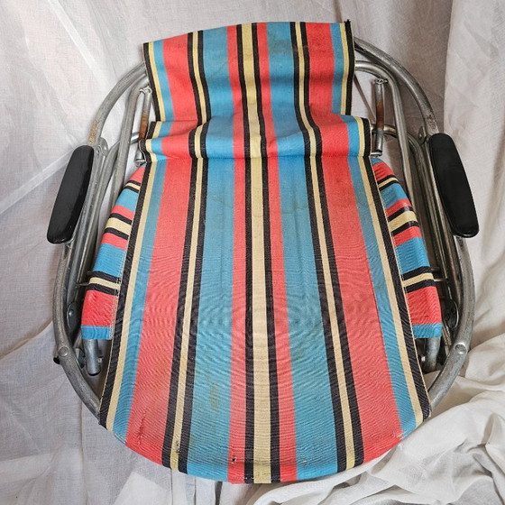 Rasti folding chair with striped fabric, Metal, Textile, Red, Vintage (photo 7 of 8)