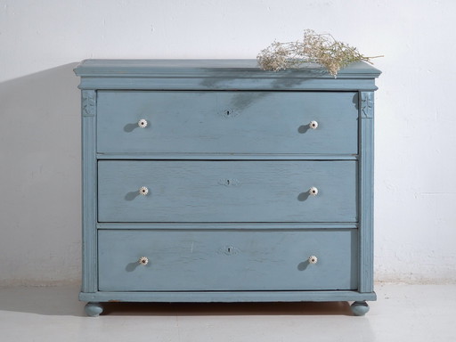 Commode ancienne en pin peinte – Commode bleue rustique européenne – circa 1900