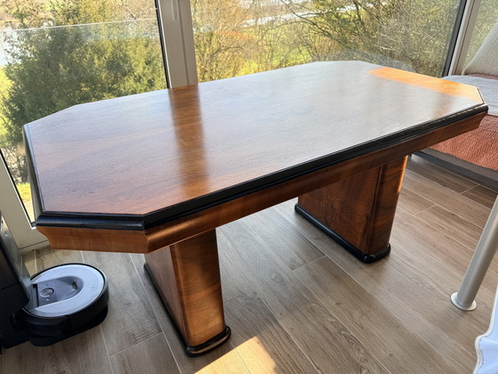 Image 1 of English Art Deco Style Dining Table – London  – Walnut Veneer