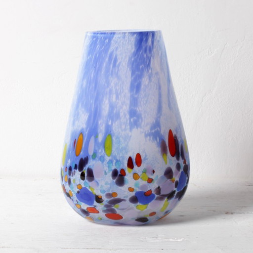 Vintage Scandinavian Glass Multicolor Vase / Blue Art Glass / Tony Rachov / Ekenäs Glashytta / Sweden / 1980s
