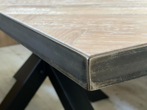 Image 1 of Tavolo da pranzo a spina di pesce in rovere vintage rustico