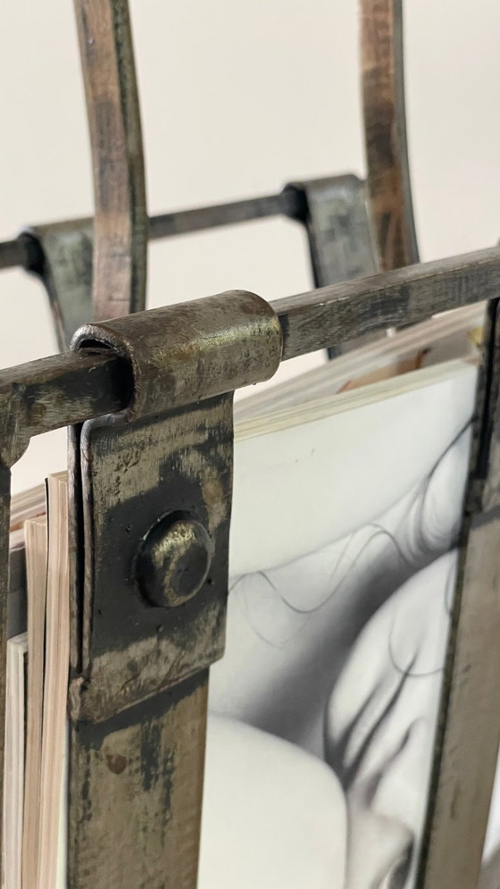 Image 1 of Vintage Brutalist Steel Magazine Rack