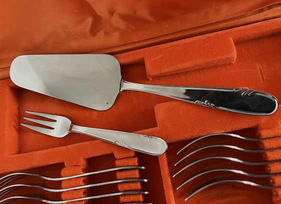 Image 1 of Ecrin2 di 12 forchette e 1 cucchiaio da dessert in acciaio inossidabile degli argentieri Devouge Dupont