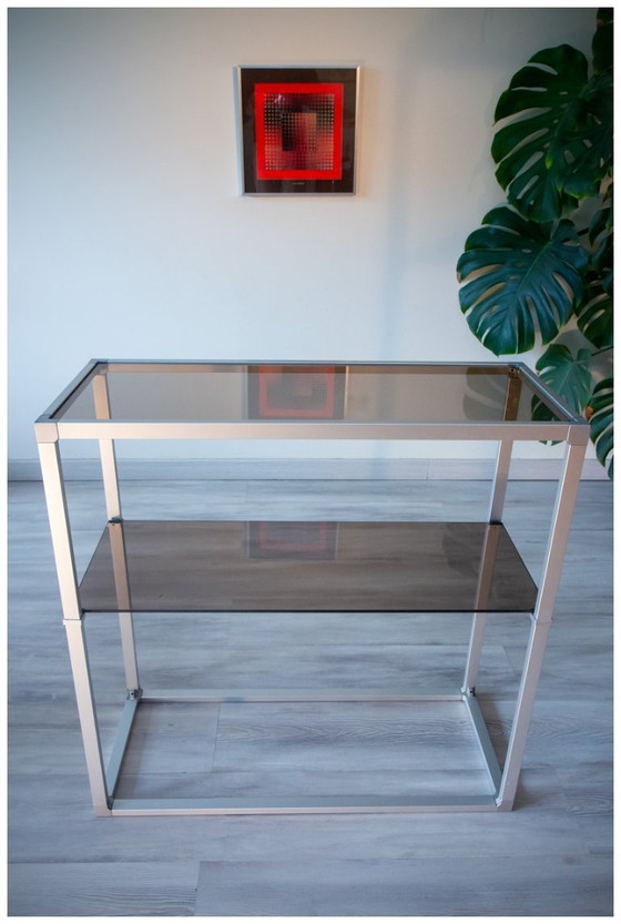 Image 1 of Aluminum and smoked glass console/shelf, 1970-80