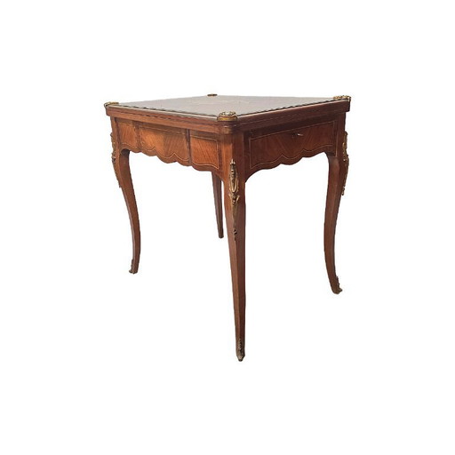 Table de jeu française de style Louis XV avec marqueterie, années 1960
