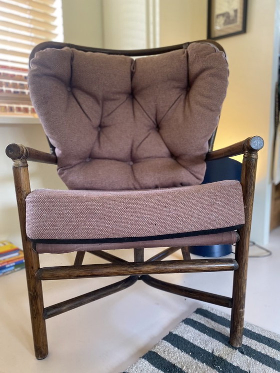 Vintage Rotan Oorfauteuil – Vermoedelijk Rohé – Rohé Noordwolde, Rattan, Textile (photo 4 of 11)