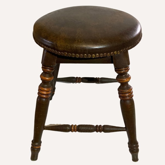 Image 1 of Victorian Tudor Low Elm Bar Stool, England, 1900S