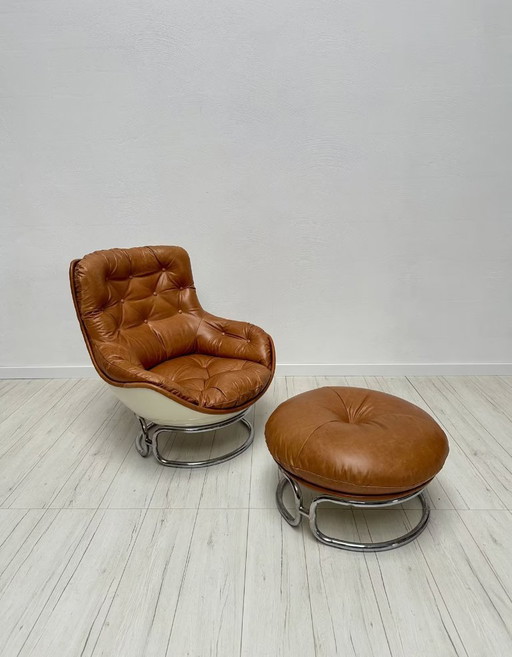 Vintage Leather ‘Karate’ Chair Set by Michel Cadestin for Airborne 60s