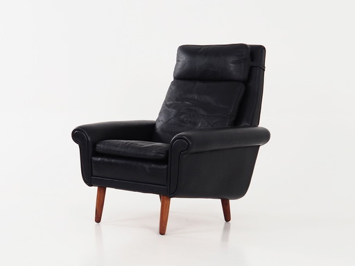 Black Leather Armchair, Danish Design, 1970S, Production: Denmark