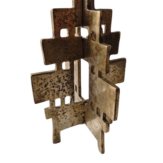 Vintage Brutalist Brass Pricket Candlestick - Mid-Century Modern Geometric Candle Holder (22 cm), Gold (photo 6 of 15)