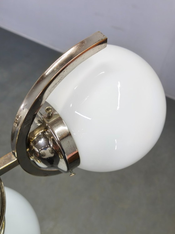 Image 1 of Lampadario Art Déco in nichel e vetro, anni '30