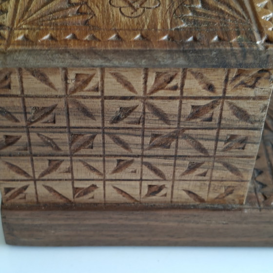 Image 1 of Hand-Carved Mechanical Bird Cigarette Dispenser | Folk Art Wooden Box | Working Mechanism