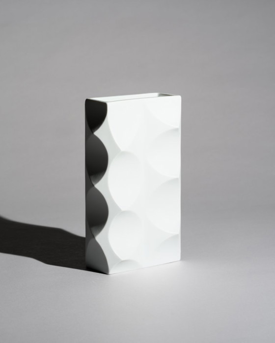 Image 1 of Heinrich Fuchs Lorenz Hutschenreuther “ARCHAIS” Bisque Porcelain Vase Duo Op-Art
