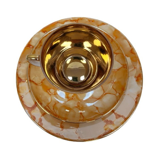 Image 1 of Chodzież "Trio" breakfast set – marbled gold design, PRL era (1970s).