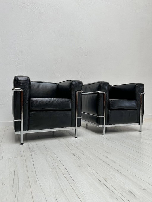 Fauteuil LC2 vintage en cuir par Le Corbusier, Pierre Jeanneret et Charlotte Perriand pour Cassina, 1990
