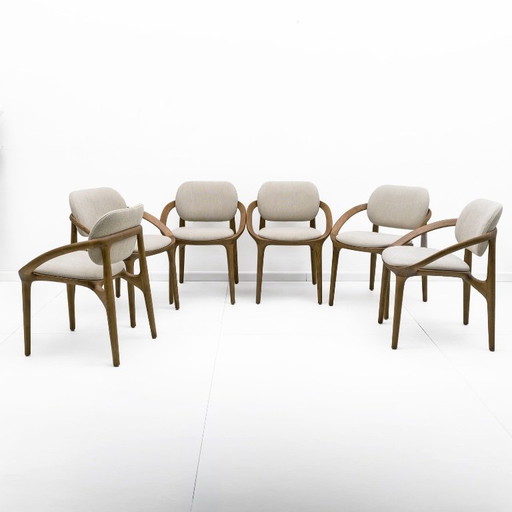 Set di sei sedie da pranzo italiane contemporanee con struttura scultorea curva
