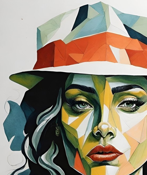 Image 1 of GONGAS - Cubismo con cappello - Litografia incorniciata