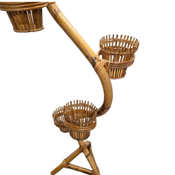 Image 1 of Etagere con pianta in rattan vintage