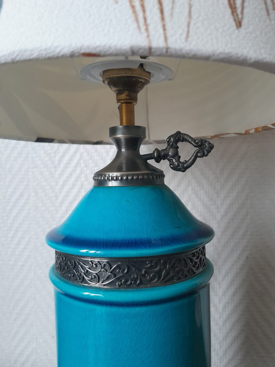 Image 1 of Keramiklampe Blau Füße Krallen Schirm-Jour Dschungel