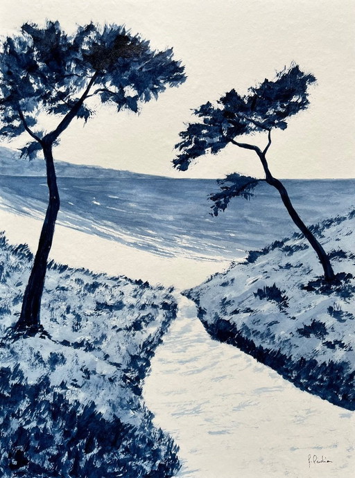 Encre sur papier bambou 40x30cm. Encadrée. 