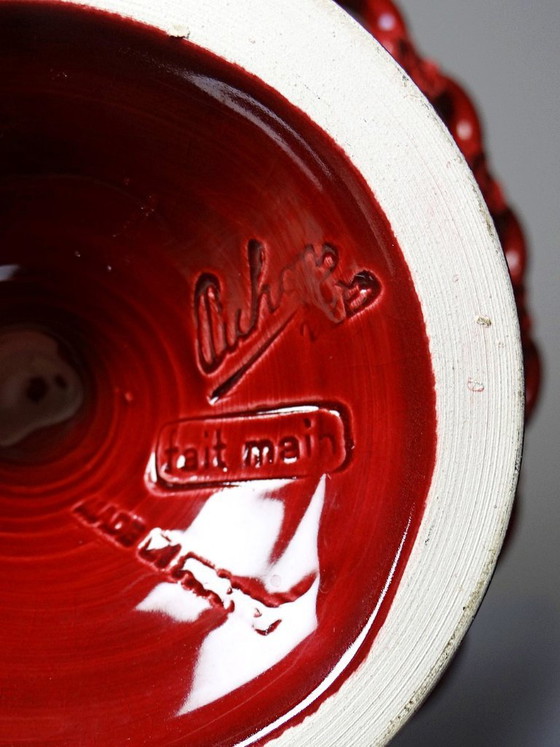 Image 1 of Piccola ciotola vintage Pichon Uzès in ceramica traforata rossa intrecciata, anni '70-'90.