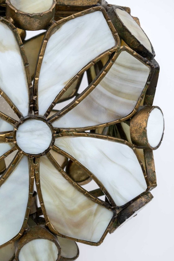 Image 1 of Rare lampe de table italienne brutaliste en pâte de verre et fer forgé par Longobard, années 70