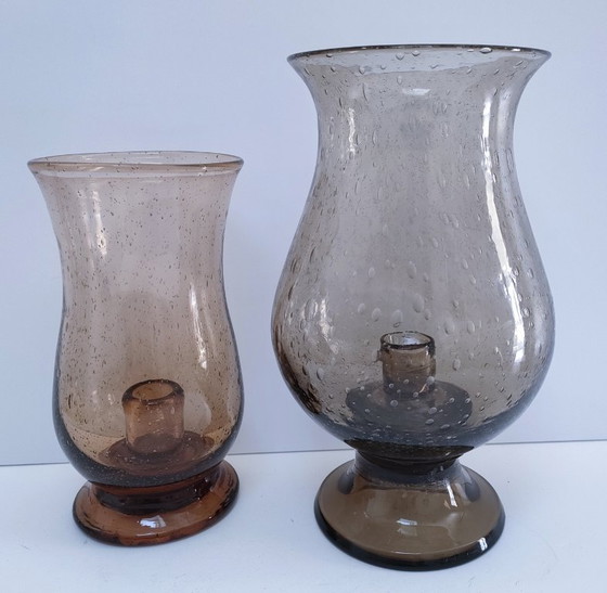 Image 1 of due portacandele in vetro soffiato a mano con effetto bolla