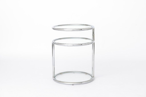 Vintage Chrome & Glass Side Table, Germany 1970s, Mid Century Modern Round End Table, Bauhaus Style Metal Coffee Table, Space Ag
