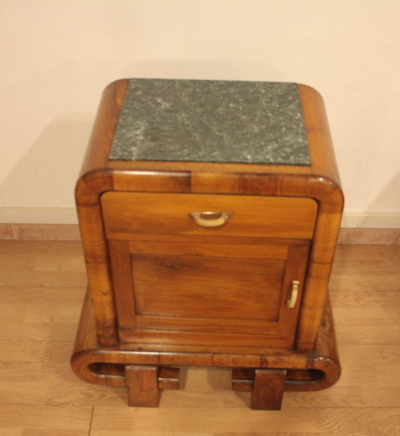 Image 1 of Pair of Art Deco Walnut Bedside Tables, 1950s Mid Century Modern, Italy
