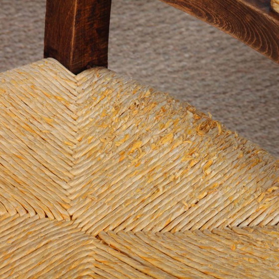 Image 1 of Set di 4 sedie in legno con seduta in paglia, produzione francese, 1940