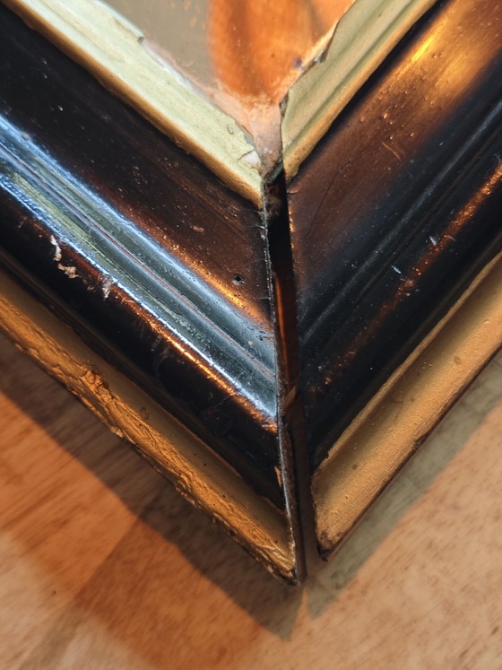 Antique black and gold wall mirror from approx. 1880, Glass, Wood (photo 5 of 15)