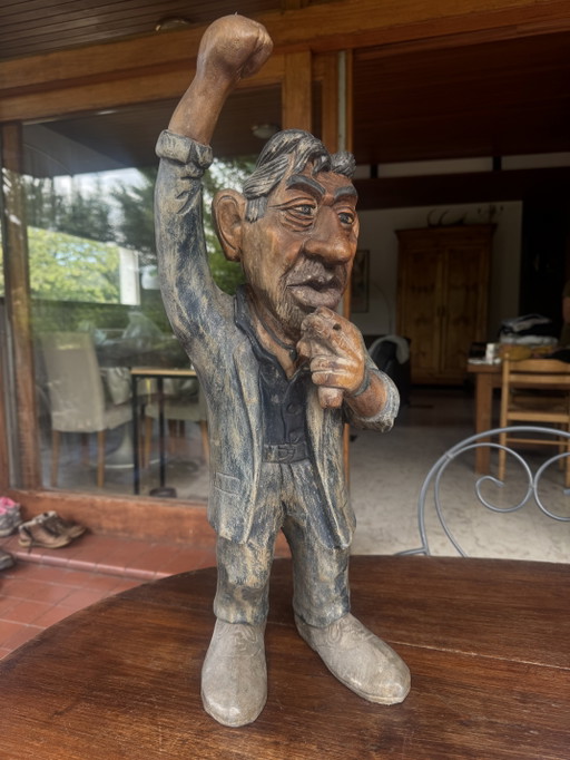 Sculpture de Serge Gainsbourg en Bois Sculpté – Pièce Unique – 63 cm – decoratieve objecten, Wood