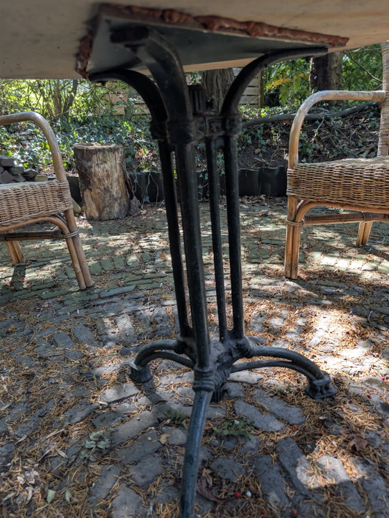 Vintage Marmeren Bistro Tafel + Stoeltjes – Tuinsets, Marble, Cast Iron (photo 3 of 7)