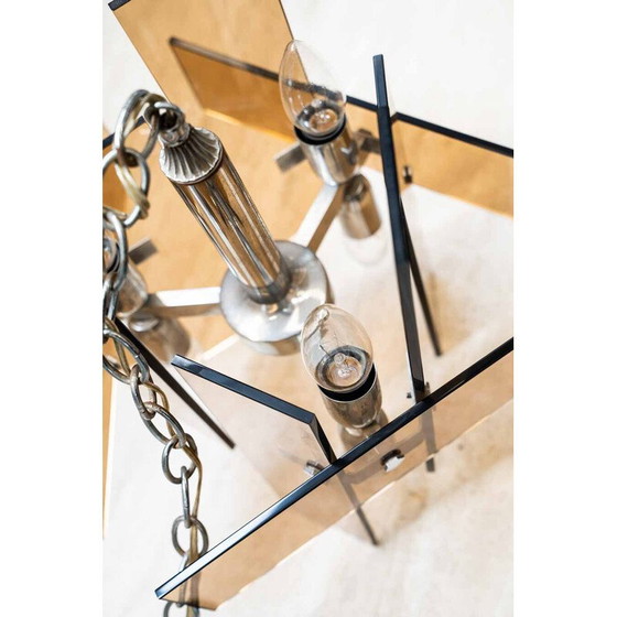 Image 1 of Pair of vintage orange glass pendant lamps
