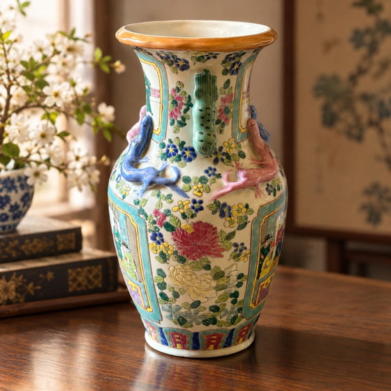 Beautiful 36cm high Chinese Famille Rose Vase – Chinese vases from Holland, Porcelain (photo 2 of 15)