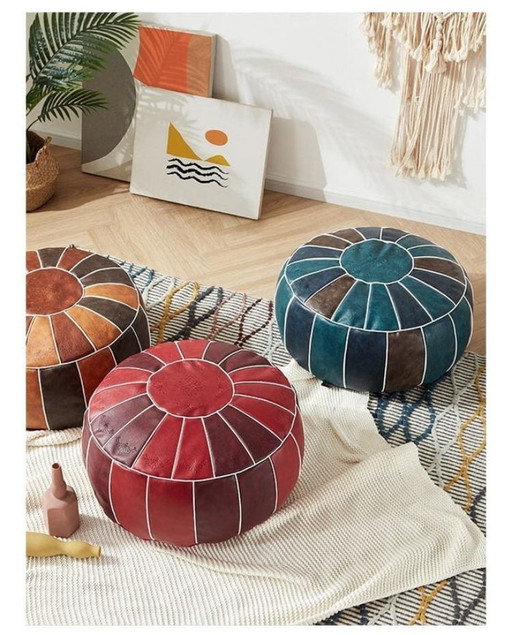 Pouf marocchino in pelle fatto a mano