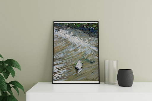Original Oil Painting Modern Art Symbolism Wave Gravity – schilderijen tekeningen, Canvas (photo 2 of 5)
