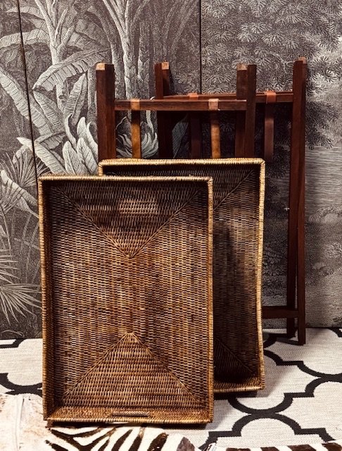Image 1 of 2 FOLDING BIRMA RATTAN SIDE TABLES STYLE BUTLERTRAY FLAMANT