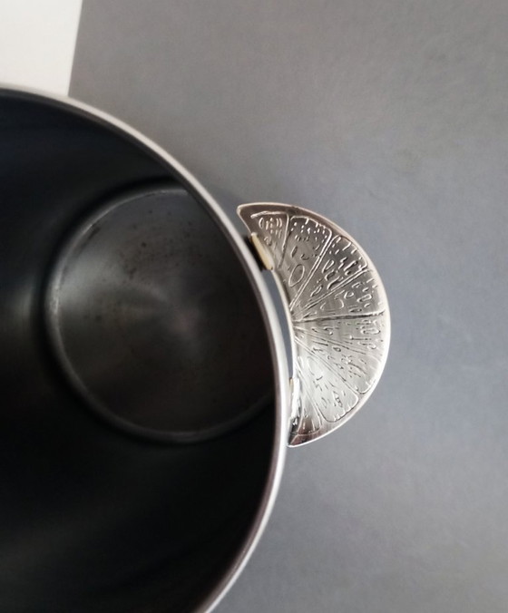 Image 1 of Brutalistische/modernistische stalen ijsemmer met koperen handvatten, circa 1970