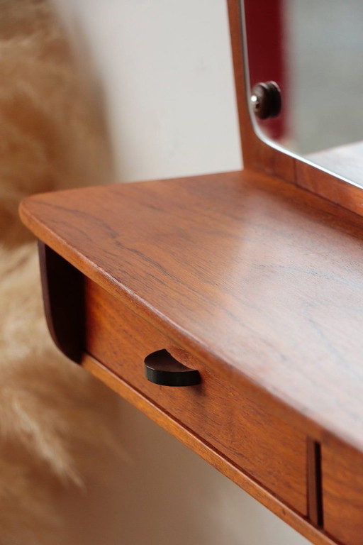 Scandinavian Teak Wall Mirror with Drawers – Mid-Century Danish Design