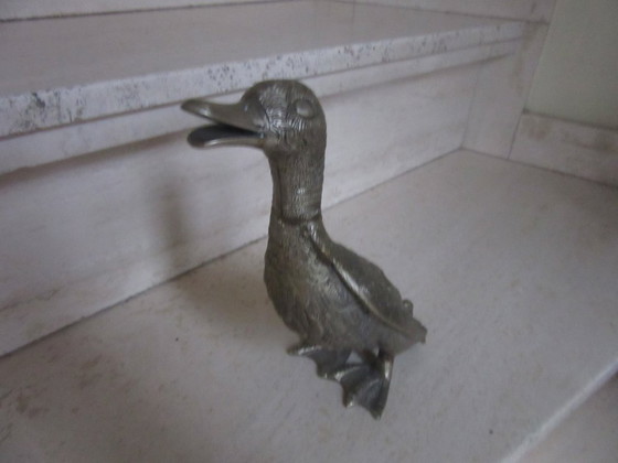 Ente dekoratives Objekt, Silberfarbenes Metall, Dekorative Objekte, Vintage (Foto 3 von 5)