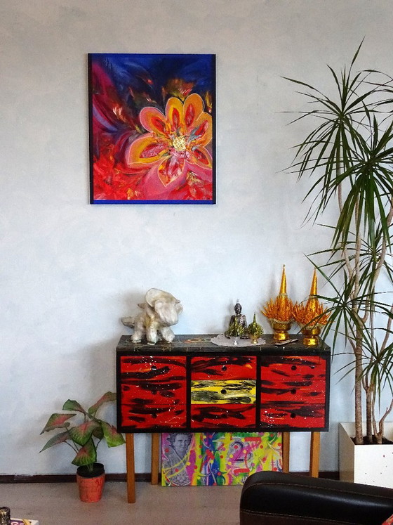8 Pinturas florales abstractas, CB, Pinturas y dibujos, Lienzo, Otro, Rojo (foto 3 de 12)